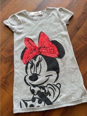 Disney Gray Tee with Red Sequin Minnie Bow Sweater Tunic Dress size 3t
